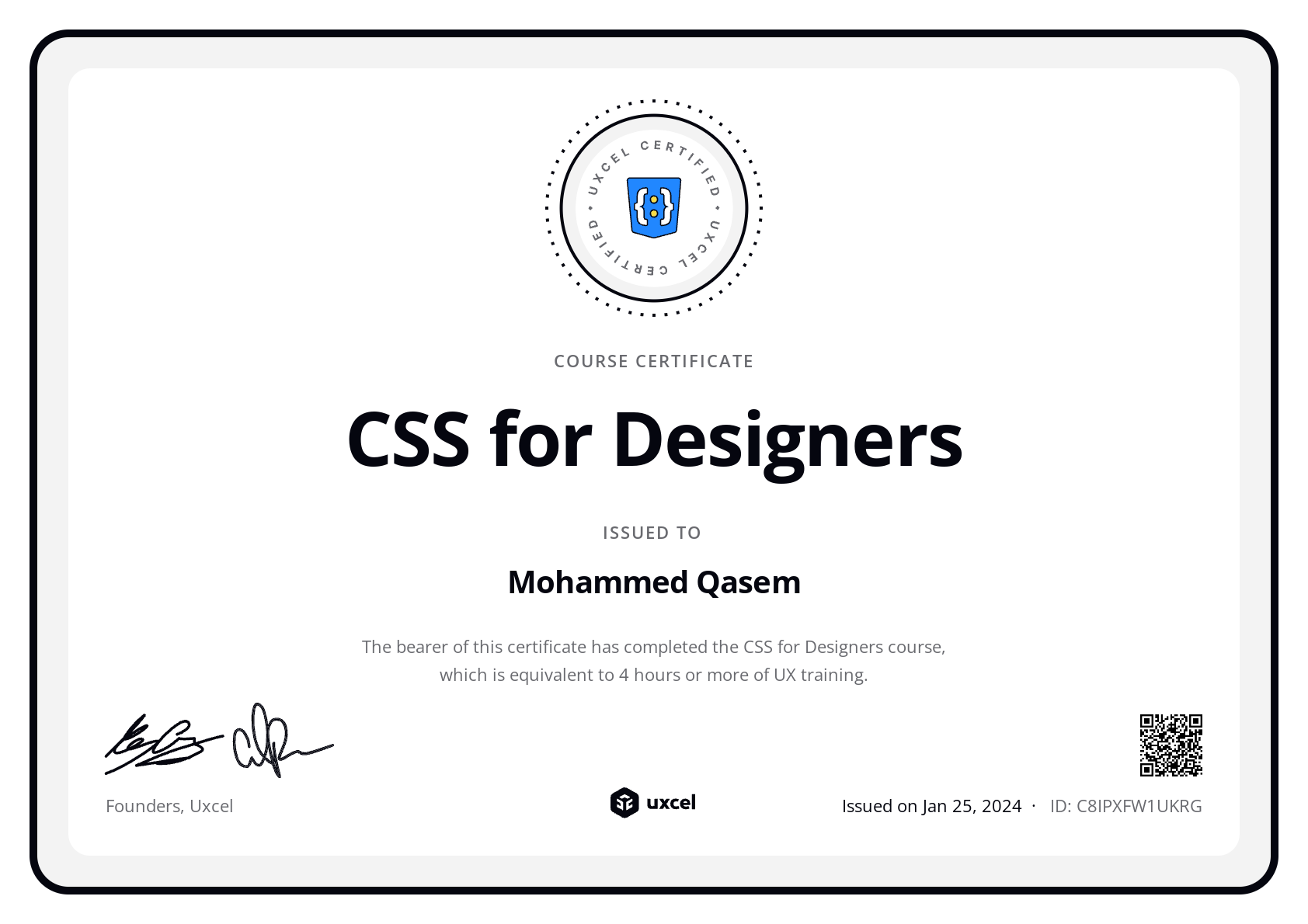 Mohammed Qasem's certificate